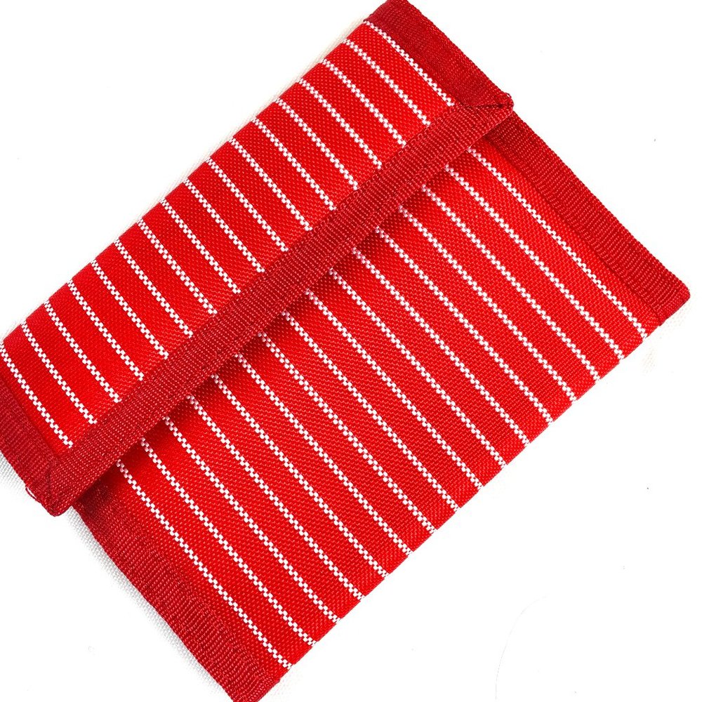 VTG 80'S Red White Stripe Nylon Tri Fold Wallet NOS